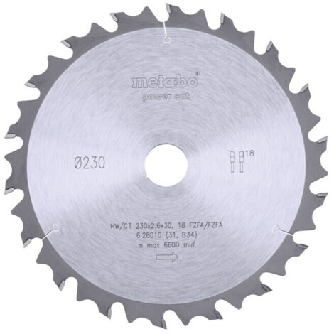 Lame De Scie Circulaire Metabo 6.28066 - HW/CT 216 X 2,4/1,8 X30 Mm - Pour Bois Massif Et Matériaux Avec Clous