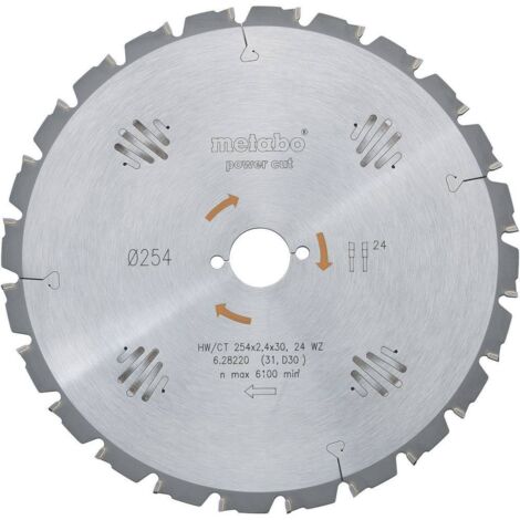 Metabo – Lame de scie circulaire 254mm – Alésage 30mm – 24 dents WZ – Pour bois massif et béton armé – Angle d'attaque 5° nég. (1/5)