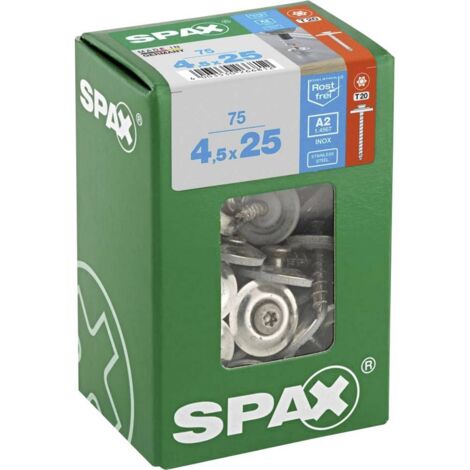 SPAX Vis de ferblantier, 4,5 x 25 mm, 75 pièces, filetage complet, tête fraisée bombée, T-STAR plus T20, 4CUT - 4577000450257