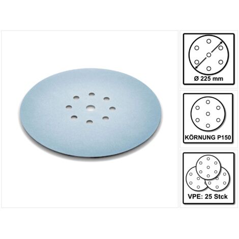 Festool – Disque abrasif de ponceuse 225mm P150 – Lot de 25 pièces – Pour ponçage de surfaces enduites et laques modernes – Flexibilité pour murs et plafonds