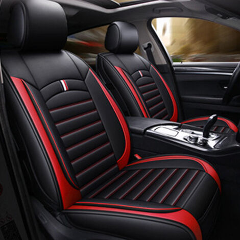 Universeller Autositzbezug aus Leder, Auto-Vorder- und Rücksitzbezug,  Stuhlkissenmatte (rot schwarz, 1 x Rücksitzbezug)