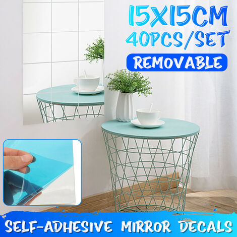 40X Spiegelfliesen Wandspiegel PVC Spiegelfolie Selbstklebend Aufkleber