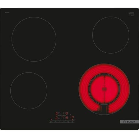 Bosch – Plaque vitrocéramique 4 foyers 59.2cm – Verre-céramique – Commande tactile – Sécurité enfant – Indicateur de chaleur résiduelle