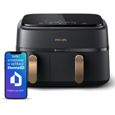 Philips – Friteuse sans huile 9L 2750W – Double panier – Technologie Rapid Air pour cuisson saine – Noir cuivre