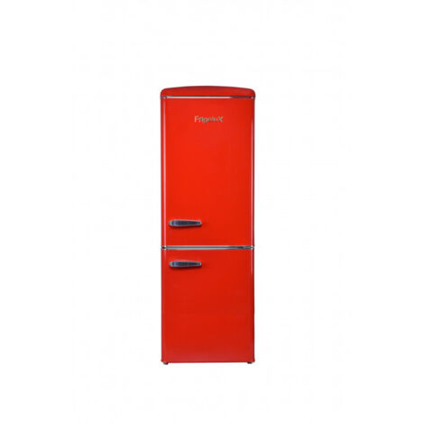 Réfrigérateur combiné rétro 181L – Congélateur 63L – Dégivrage automatique – Largeur 55 cm – Finitions chromées – Design vintage rouge – Frigelux (1/5)