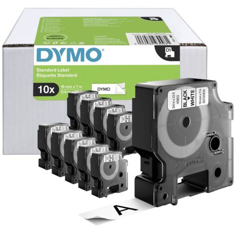 DYMO LabelManager Pack de 10 cassettes ruban D1, haute résistance, Noir Blanc, 19mm x 7m (1/5)