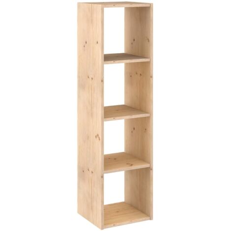Idroweb – Étagère murale 4 cases en pin massif brut 140 x 36.2 x 33 cm – Charge 50 kg par tablette – Prête à peindre ou vernir