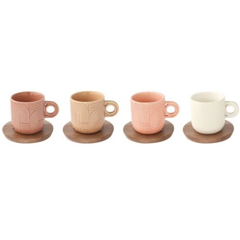 EASY LIFE - COFFRET 4 TASSES A CAFE EN PORC.AVEC SOUCOUPE EN ACACIA TAKE A LOOP ASS.7 (1/5)