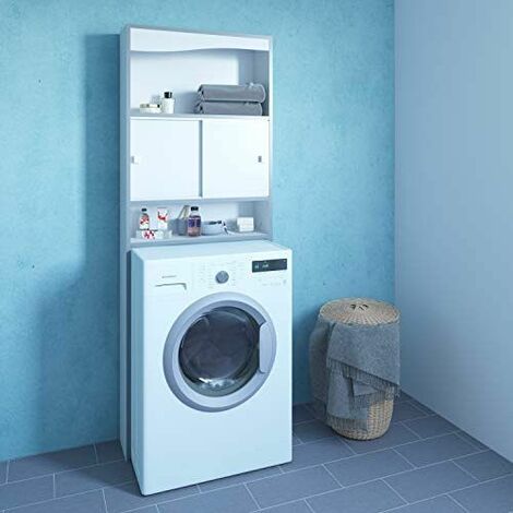 Meuble WC-Machine à Laver-Blanc-Chants Gris/6091A7321M17