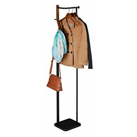 Relaxdays Garderobenständer Metall & Holz, modern, 3 Haken & Kleiderstange, Garderobe, HBT: 173x30x25 cm, schwarz-braun