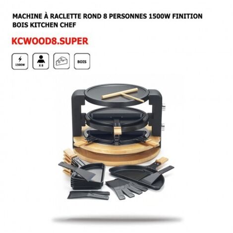 Kitchenchef – Appareil à raclette 8 personnes 1500W – Poêlons en bois – Range-poêlons – Plaques antiadhésives pour cuisson crêpes