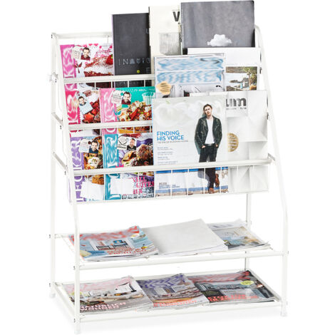 Porte-Magazines Relaxdays En Métal - 81x67x37 Cm - Noir - Rangement Salon/Chambre - 3 Compartiments + 2 Étages