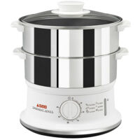 SEB – Cuiseur vapeur inox 2 bols 24 cm – Capacité 6 l – Minuteur 60 min avec arrêt automatique – Niveau d'eau visible