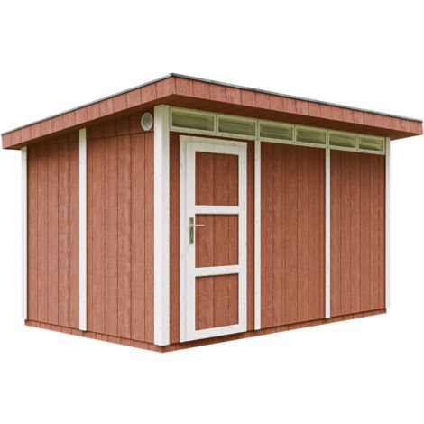 Abri de Jardin Qualité Premium 9m² - L412xL279cm - Kit tout compris avec sol, tuiles bitumineuses, set de peinture-LP Smartside Timbela M904 REDWOOD RED (1/5)