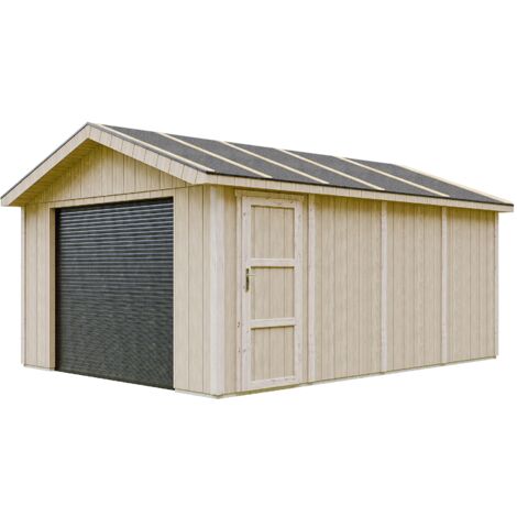 Timbela – Garage métal 17 m² – L378 x l530 cm pour 1 voiture – Panneaux LP SmartSide résistants – Volets roulants électriques – M991B