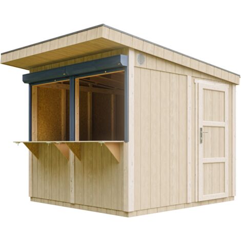 Timbela – Stand de marché en bois 5,9 m² – H240x248x305 cm – Panneaux LP SmartSide 10 mm – Toit résistant à l’eau – M950