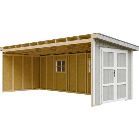Timbela – Abri de jardin bois 14,3 m² – Panneaux LP SmartSide 10 mm – H231 cm – 3 parois – Double porte H180 cm – Fenêtres vitrées – Peinture Tundra Grey - M941B-TUNDRA