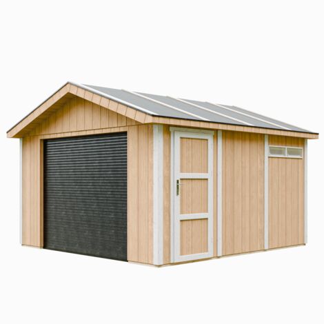Garage QUALITÉ PREMIUM 13 m² - L378xl412 cm - garage pour moto, vélos, machines de jardinage - LP Smartside, Abri de jardin Timbela M990B-HARVEST HONEY
