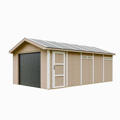 Garage Qualité Premium 21 m²- L378xl648 cm- garage pour auto, moto, vélos, machines de jardinage- LP Smartside, Abri de jardin Timbela M992B-TERRA BROWN