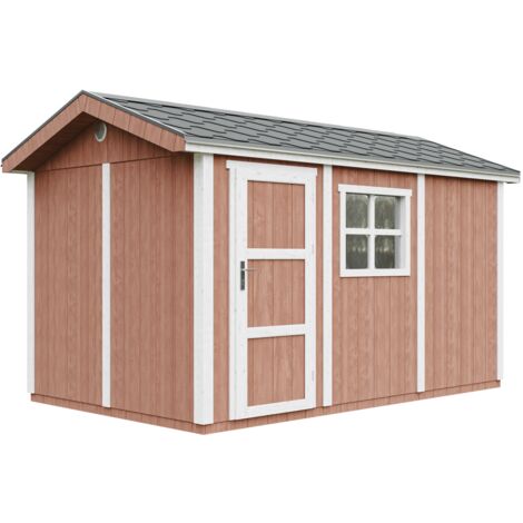 Abri de Jardin Qualité Premium 8,68 m² - H252x250x412 cm - Construction de Panneaux LP Smartside - Avec un sol et des bardeaux bitumineuxs - Timbela M914-REDWOOD RED (1/5)