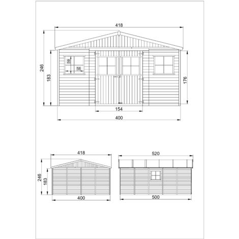 Abri de jardin en bois TIMBELA M333 - 20 m² - extérieur H246 x 418 x 522 cm - Construction de panneaux en bois naturel