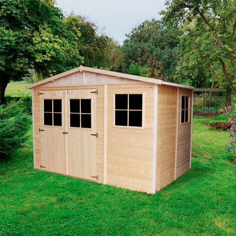 Abri de jardin en bois Exterieur AVEC LES PLANCHERS IMPRÉGNÉ- Cabane de jardin en Pin/épicéa-H226x324x216 cm/6m2- Construction de panneaux- Rangement pour vélos, remise à outils- Timbela M334+M334G