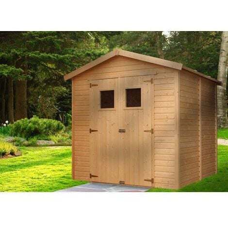 Abri de Jardin en Bois Naturel - Stockage extérieur avec fenêtres H228x222x233 cm/4,2 m² hangar en bois naturel - Atelier rangement outils et vélos- TIMBELA M351