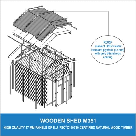 Abri de Jardin en Bois Naturel - Stockage extérieur avec fenêtres H228x222x233 cm/4,2 m² hangar en bois naturel - Atelier rangement outils et vélos- TIMBELA M351