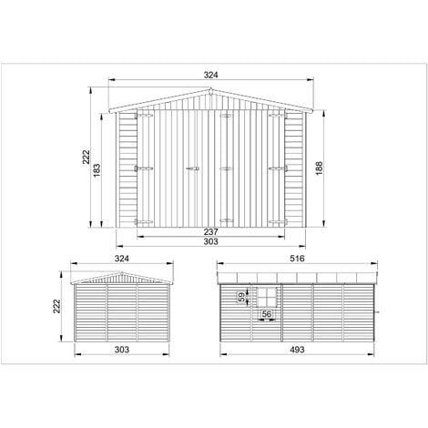 GARAGE en bois 15 m² -  extérieures H222 x 516 x 324 cm - Construction de panneaux en bois naturel - TIMBELA M101