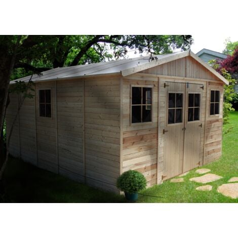 Abri de jardin en bois Exterieur AVEC LES PLANCHERS IMPRÉGNÉ- maison de jardin en Pin / épicéa-H246x418x522 cm/20 m²-Construction de Panneaux- Rangement pour vélos, remise à outils-TIMBELA M333 +M333G