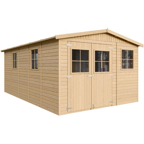 ABRI de jardin en bois Exterieur AVEC LES PLANCHERS IMPRÉGNÉ - Chalet en Pin/épicéa- H226x324x516 cm/15 m²- Construction de Panneaux- Rangement pour vélos, remise à outils- TIMBELA M337+M337G