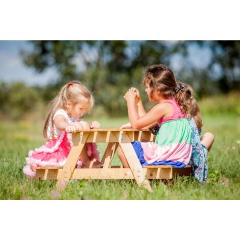 Table Enfant en Bois  – Table et Chaise Enfant - Table Pique Nique 90x90xH50 cm - Salon de Jardin Enfant pour l'extérieur - TIMBELA M018-1
