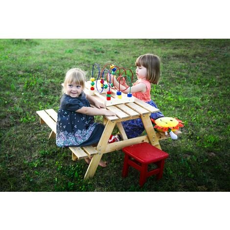 Table Enfant en Bois  – Table et Chaise Enfant - Table Pique Nique 90x90xH50 cm - Salon de Jardin Enfant pour l'extérieur - TIMBELA M018-1