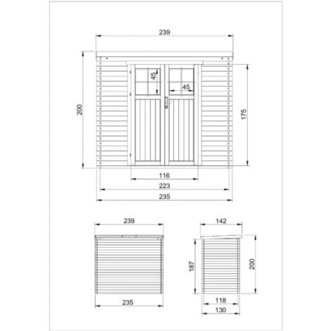 Abri de jardin en bois -porte verrouillable de haute qualité - Stockage extérieur l239xL144xH200cm/2.63 m2 - Petit abri à outils, Local à vélos - TIMBELA M310F