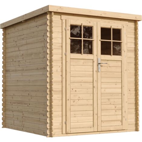 TIMBELA M309F+M309G Abri de jardin en bois AVEC SOL TRAITÉ - porte verrouillable de haute qualité - Stockage extérieur l204xL204xH200 cm/3.53 m2- Petit abri à outils, Local à vélos - Toit imperméable (1/8)
