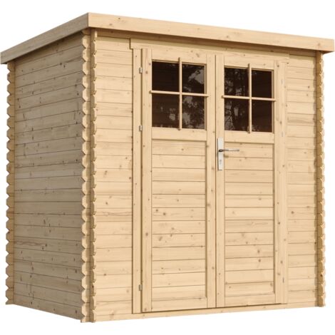 Timbela – Abri de jardin en bois traité avec sol – Double porte verrouillable – Dimensions l204 x L142 x H200 cm – Toit imperméable avec fenêtres (1/5)