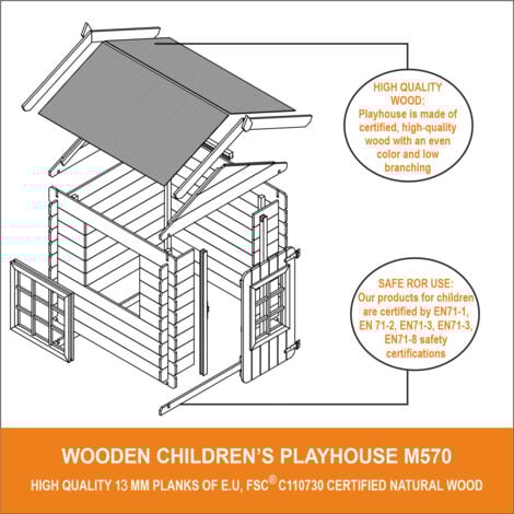 Maisonnette en bois pour enfants (sans plancher) - Cabane de jardin pour l'extérieur 111x114xH121cm/0.9 m2 - Toit bleu - Timbela M570M-1