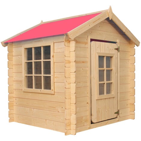 Maisonnette en bois pour enfants (sans plancher) - Cabane de jardin pour l'extérieur 111x114xH121cm/0.9 m2 - Toit rouge -Timbela M570R-1
