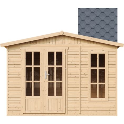 Abri de jardin en bois 6 m2 - l332xP222xH232cm - Cabanon jardin extérieur avec sol - Cabane de jardin - Chalet de Loisirs - Maison d'été avec des bardeaux bitumineux gris - TIMBELA M334FB+H334FBGREY