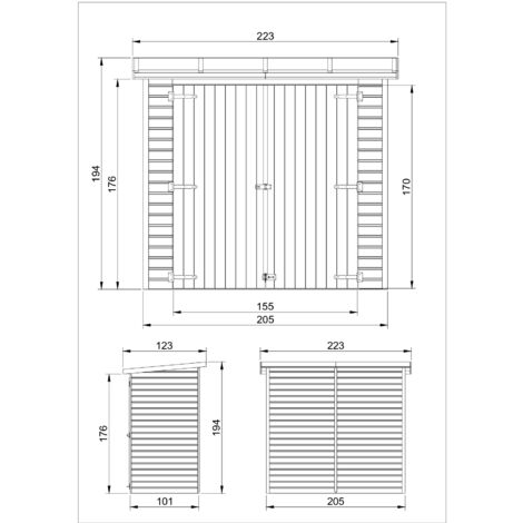 Abri à outils en bois Naturel - Stockage extérieur sans fenêtres H194x123x223 cm/2,1 m² hangar en bois naturel - Atelier rangement outils - TIMBELA M348
