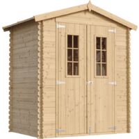 Timbela – Abri de jardin bois 1,98 m² – Dimensions L196 x l136 x H218 cm – Double porte – Fenêtres en verre organique – M367C