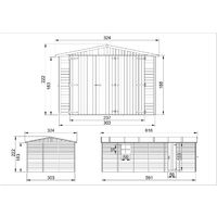 GARAGE en bois Naturel - Chalet en Pin / épicéa- H222X616x324 cm/18 m² - Construction de panneaux- Rangement pour vélos, remise à outils-TIMBELA M102 - Beige