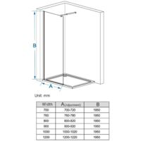 1200 mm Walk in Shower Screen Wet Room Panel Shower Enclosure Door 8mm Easy Clean Glass with Adjustable Support Bar 1950 mm Height