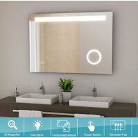 1000x700mm Illuminated LED Bathroom Mirror with 3X magnifier Touch Sensor Demister Anti-fog Pad Wall Mounted Vertical Horizontal