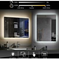 500x700mm Bathroom Mirrors with LED Lights Illuminated Backlit Wall Mount Light Up Mirror Dimmable Switch Demister Heated Pad Horizontal/Vertical
