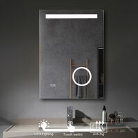 500x700mm Bathroom Mirrors with Shaver Socket 3X magnifier LED Lights Illuminated Backlit Wall Mount Light Up Mirror Dimmable Switch Demister Heated Pad Horizontal/Vertical