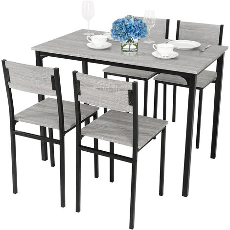 Puluomis Dining Table and Chairs Set, Modern Industrial Style Dining Room Furniture, Metal Frame, for Dining Room Kitchen Bistro Bar Restaurant Patio, 5 Pieces, 1 Table and 4 Chairs, Grey