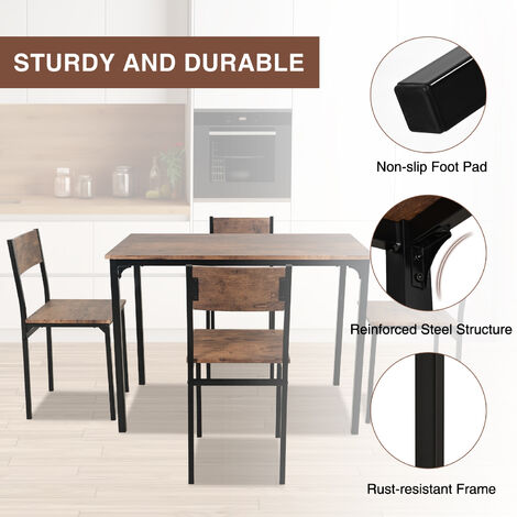 Puluomis Dining Table and Chairs Set, Modern Industrial Style Dining Room Furniture, Metal Frame, for Dining Room Kitchen Bistro Bar Restaurant Patio, 5 Pieces, 1 Table and 4 Chairs, Brown