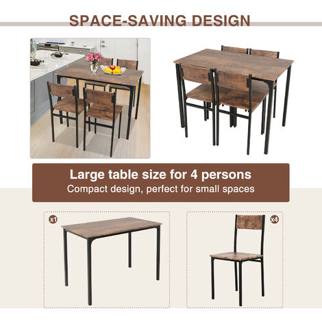 Puluomis Dining Table and Chairs Set, Modern Industrial Style Dining Room Furniture, Metal Frame, for Dining Room Kitchen Bistro Bar Restaurant Patio, 5 Pieces, 1 Table and 4 Chairs, Brown