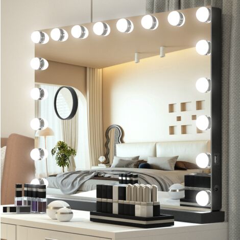 Hollywood Makeup Mirror, Light Vanity Mirror, Bathroom Mirror, with LED Dimmable Bulbs, USB Charging Port, Touch Screen(18 Bulbs, 8062.5cm, Black)